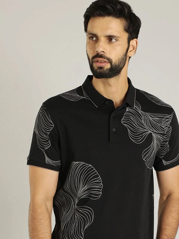 Indian Terrain Men's Half Sleeve Regular Fit Black Polo T-Shirt